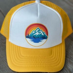 Yellow mountain rainbow trucker hat